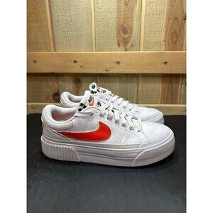 Nike Womens Legacy Lift Platform Sneakers Size 6 White/Orange With Leopard Print
